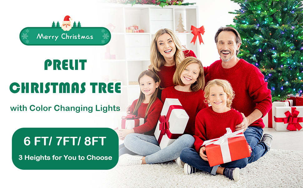 8ft Pre-lit Hinged Artificial Christmas Tree with APP Controlled LED Lights