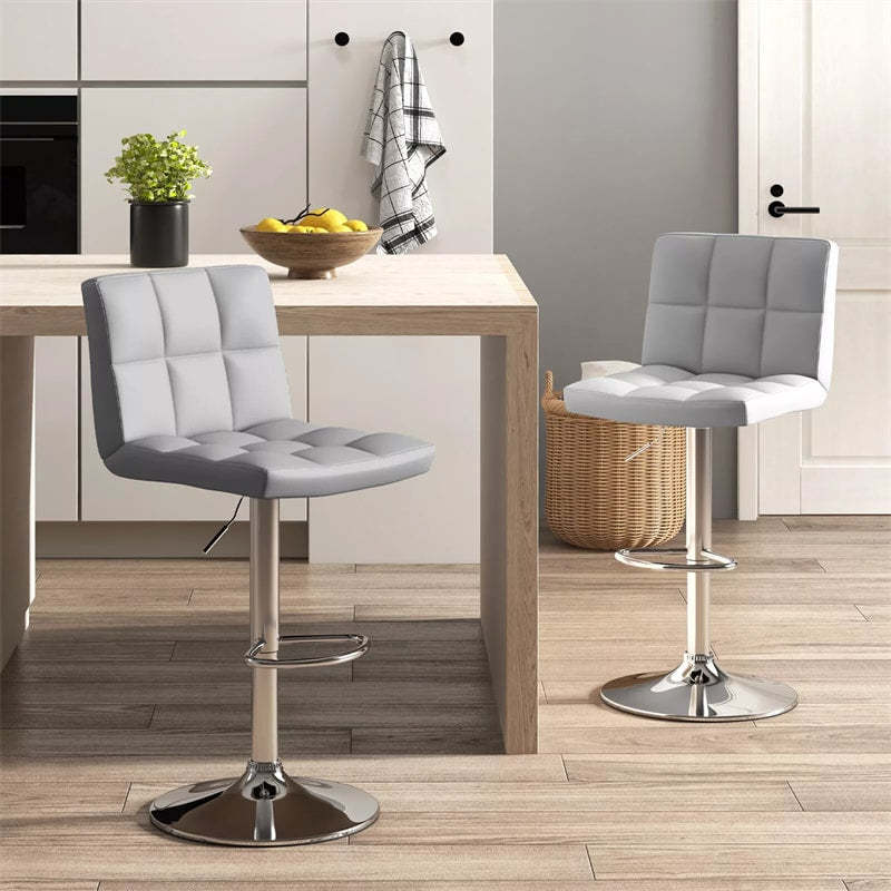 Swivel Bar Stools Set of 2 w/Adjustable Height & Back, Modern PU Leather Armless Counter Height Bar Chairs for Kitchen Island, Home Bar, Dining