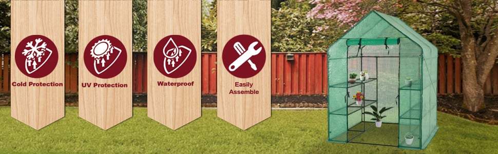 4 Tier 8 Shelves Walk-in Plant Greenhouse with Observation Windows