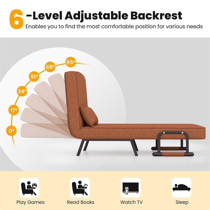 Convertible Sleeper Chair, 4-in-1 Folding Sofa Bed 6-Position Adjustable Backrest w/ Pillow, Reclining Chaise Sleeper Sofa for Living Room