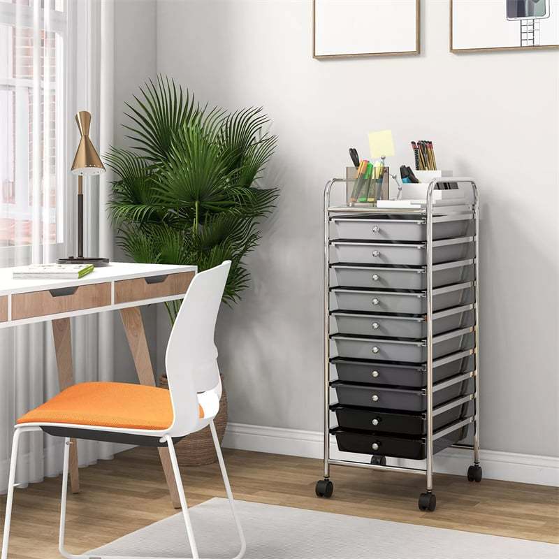 10-Drawer Rolling Storage Cart, Utility Cart with Drawers & Lockable Wheels, Mobile Art Craft Drawer Cart for Home Office, School