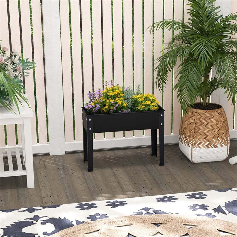 Outdoor Elevated Plant Stand 24" W Metal Raised Garden Bed Standing Planter Box with Drain Hole for Vegetable Flower Fruit