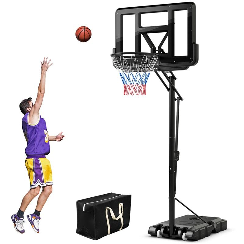Portable Basketball Hoop, 8-10Ft Height Adjustable Basketball Goal Stand System with 44" Shatterproof Backboard & Weight Bag for Indoor Outdoor Use