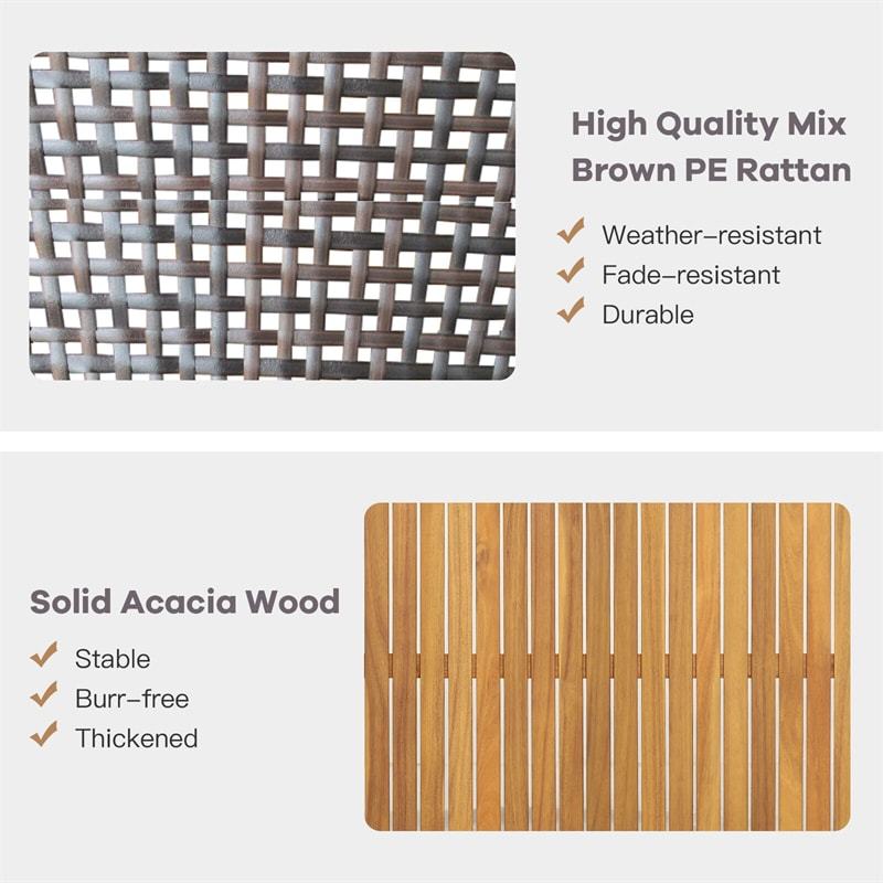 4 Piece Patio Rattan Conversation Set with Acacia Wood Table & Soft Cushions