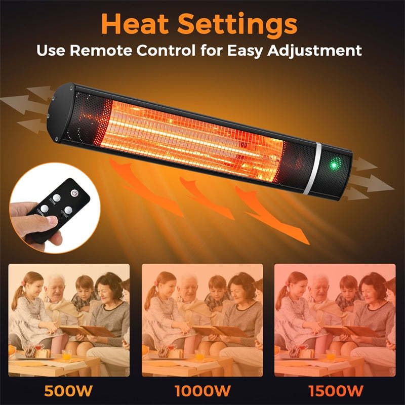 1500W Infrared Wall Mounted Electric Outdoor Patio Heater with Remote Control