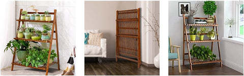 3 Tier Folding Bamboo Plant Stand Organizer Storage Shelving