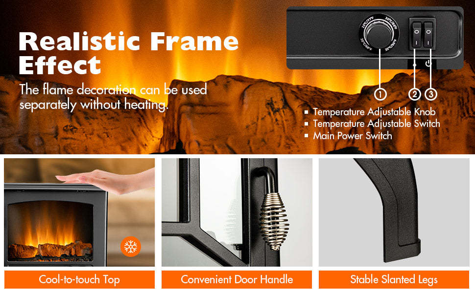 20 Inch Electric Fireplace Stove Freestanding Infrared Fireplace Heater with 3 Sided View