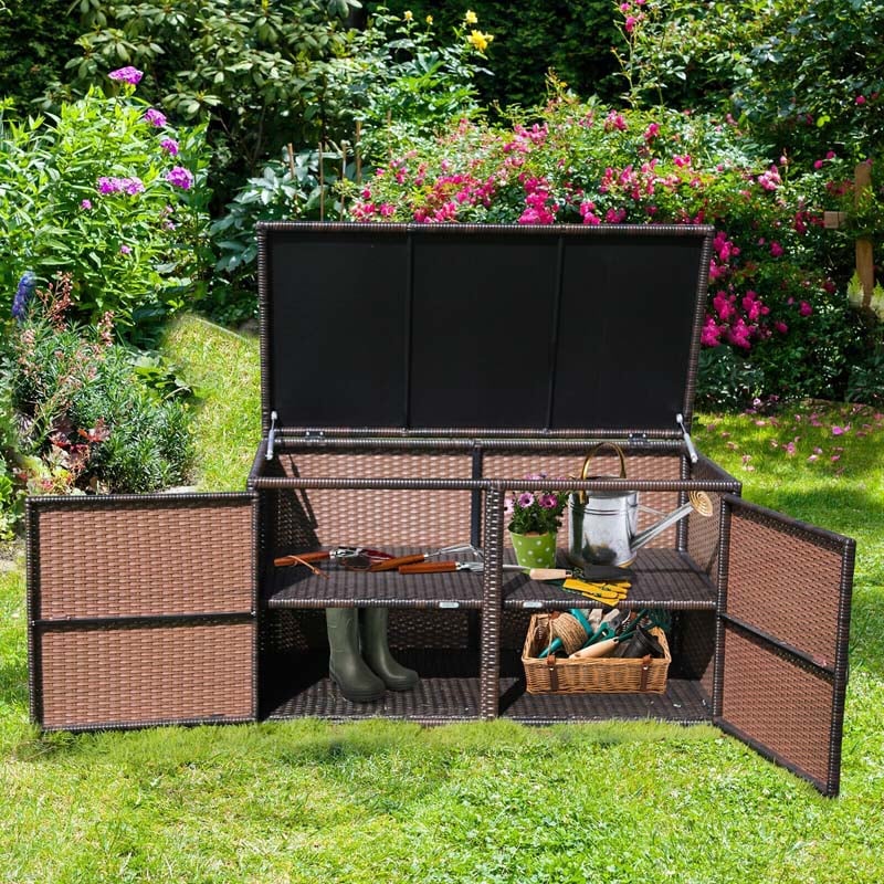 88 Gallon Wicker Deck Box Rattan Outdoor Storage Box Patio