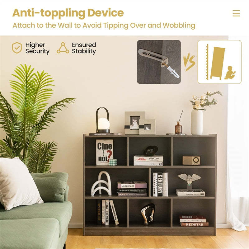 3-Tier 8-Cube Open Bookcase Wood Storage Bookshelf Display Cabinet for Living Room Bedroom Study Reading Nook