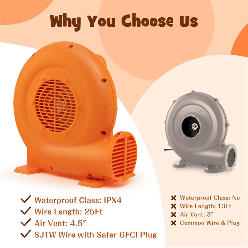 550 Watts Air Blower for Inflatable, 0.7HP Bounce House Blower with 25FT Wire GFCI Plug & Stakes