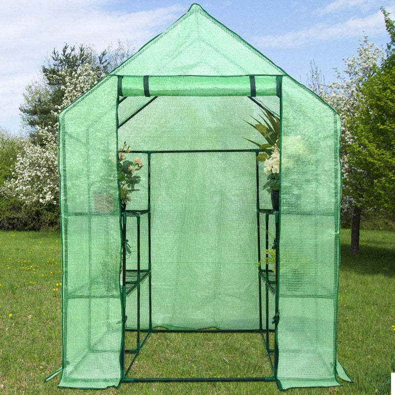 2 Tier 8 Shelves Mini Walk-in Plant Greenhouse for Outdoor Garden