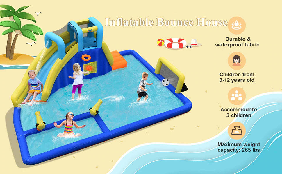 6-in-1 Kids Inflatable Water Slide Water Park Bounce House without Air Blower