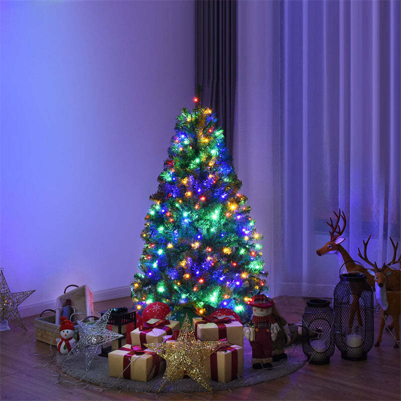 4FT Pre-Lit Christmas Tree with 100 Multicolor LED Lights, 11 Flash Modes, 300 Branch Tips & Metal Stand, Hinged Spruce Full Tree for Holiday Decor