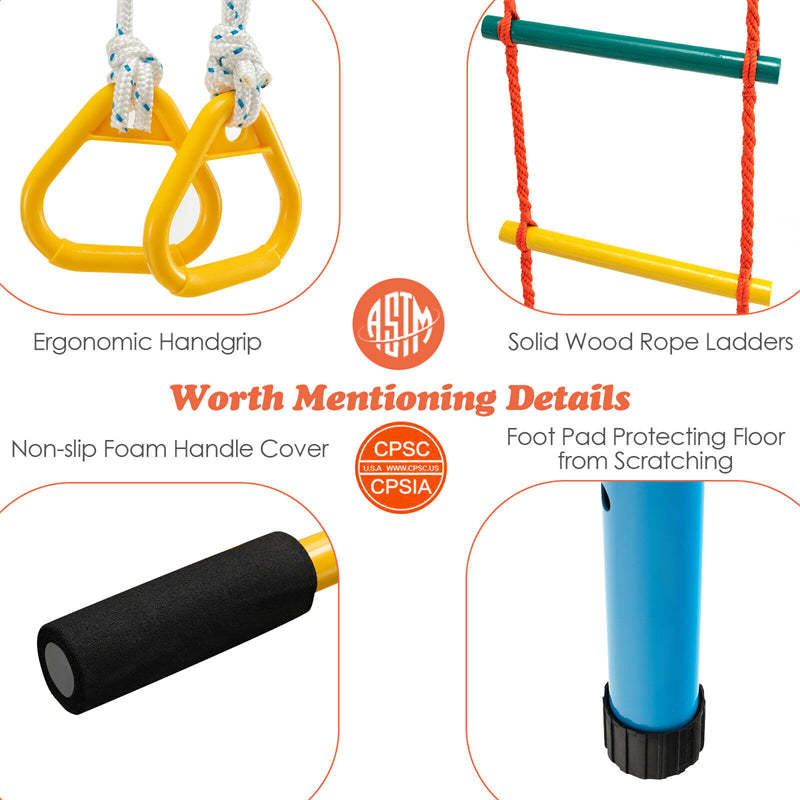 7-in-1 Climbing Toys Toddlers Kids Indoor Jungle Gym Steel Swedish Ladder Wall Set with Pull-up Bar & Gymnastic Rings