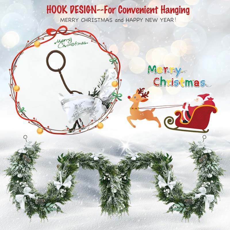 6.5 Feet Snow Flocked Christmas Garland with White Berries and Snowflakes