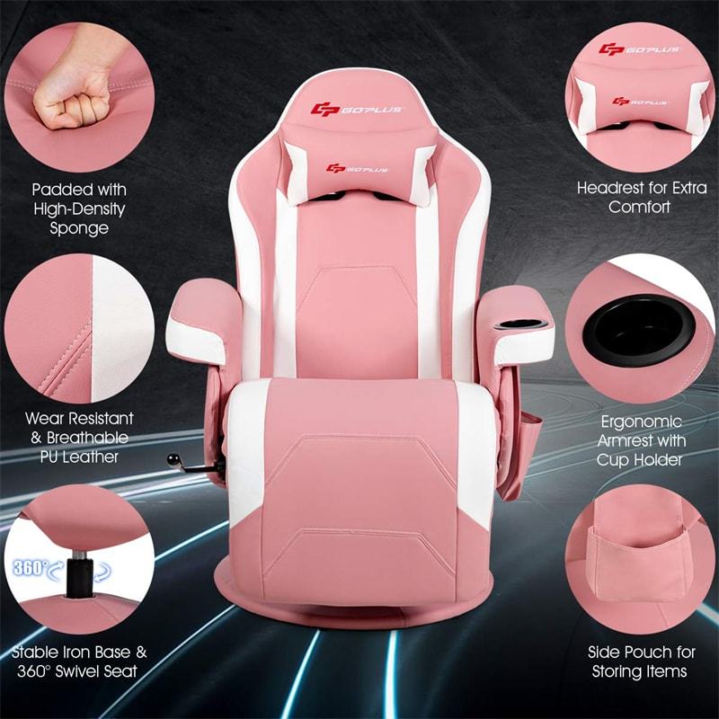 Gaming Recliner Massage Gaming Chair with Adjustable Backrest & Footrest, Ergonomic High Back PU Leather Computer Office Chair Swivel Game Sofa