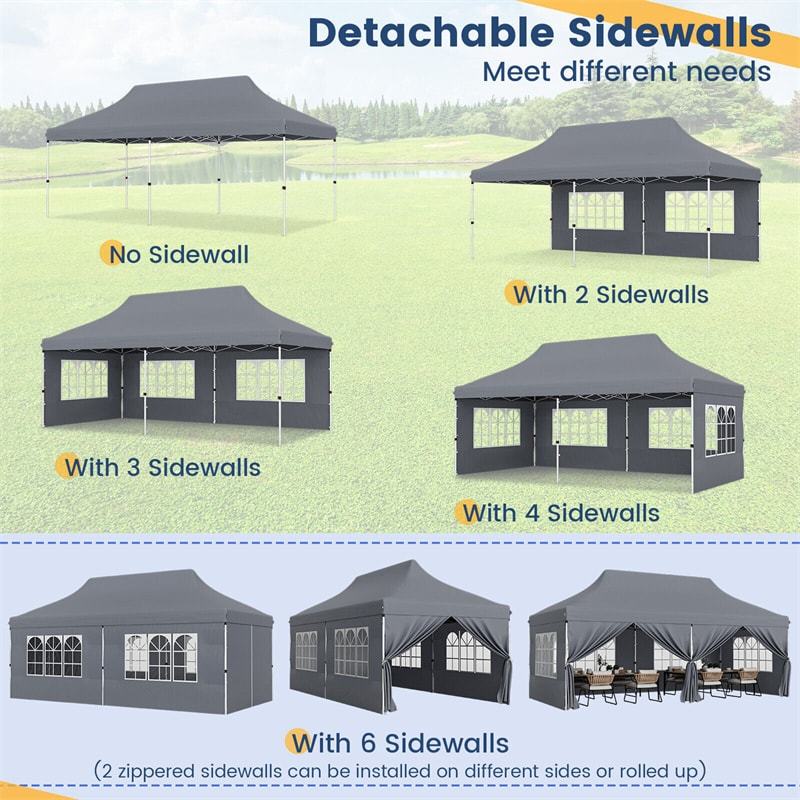 10x20FT Pop Up Canopy with 6 Removable Sidewalls & Carry Bag, UPF50+ Instant Setup Outdoor Canopy Tent for Weddings, Parties, Backyard & Beach