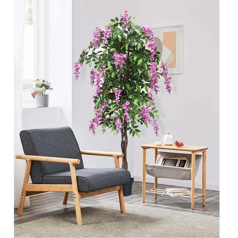 6FT Artificial Ficus Tree, Fake Wisteria Tree with Nursery Pots, Indoor/Outdoor Tall Faux Floor Plants for Home, Office, Living Room