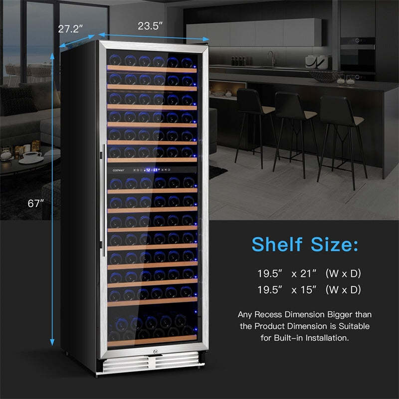 24" Dual Zone Wine Cooler Refrigerator, 154-Bottle Built-in Freestanding Wine Fridge for Home Bar, Dual Temperature Control, Glass Door, Sliding Shelf