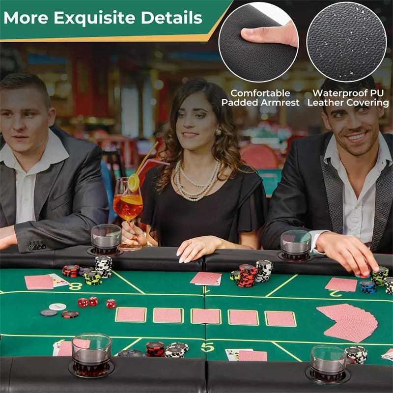 8-Player Poker Table, 72" Foldable Card Game Table with 8 Cup Holders, Casino-Grade Felt Surface, Portable Texas Holdem Table for Blackjack