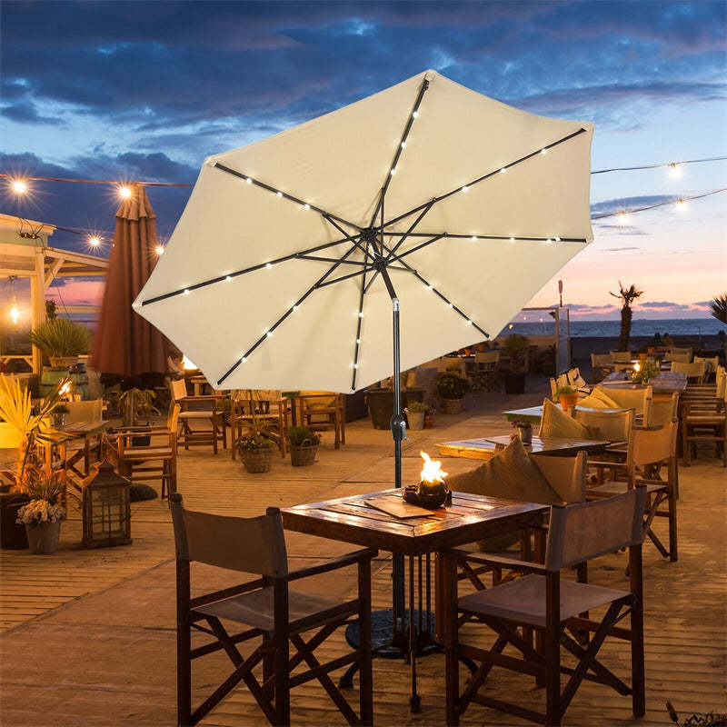 10' Solar LED Lighted Patio Market Umbrella Shade Tilt Adjustment Crank-Beige | Costway