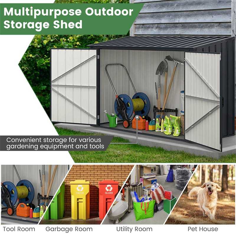 6.3 x 2.8 FT Metal Outdoor Storage Shed Utility Storage Cabinet Snap-on Structure Garden Shed for Bike Trash Cans with Lockable Door, Openable Roof