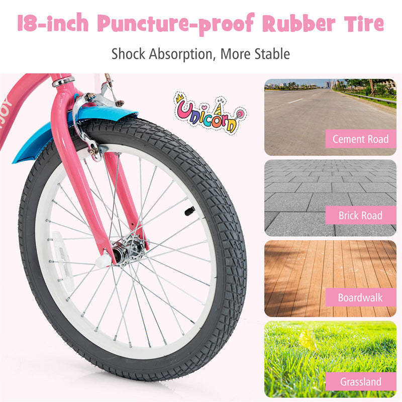 18 Inches Kids Bike Steel Frame Children Bicycle with Removable Training Wheels & Adjustable Seat