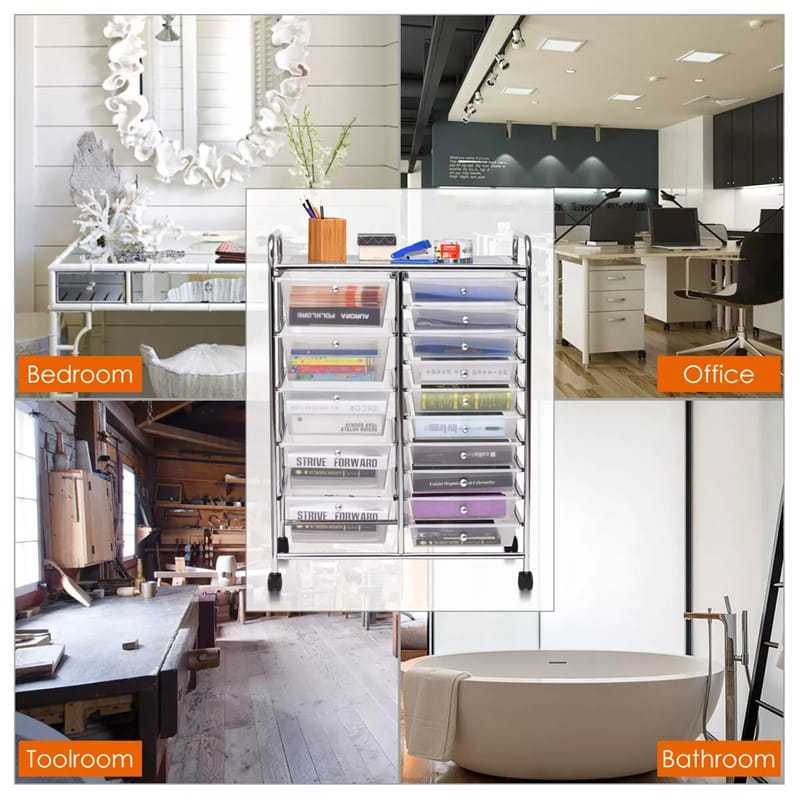15-Drawer Rolling Storage Cart, Art &  Craft Organizer with Wheels & Removable Drawers for Tools, Scrapbook Paper, Home Office School