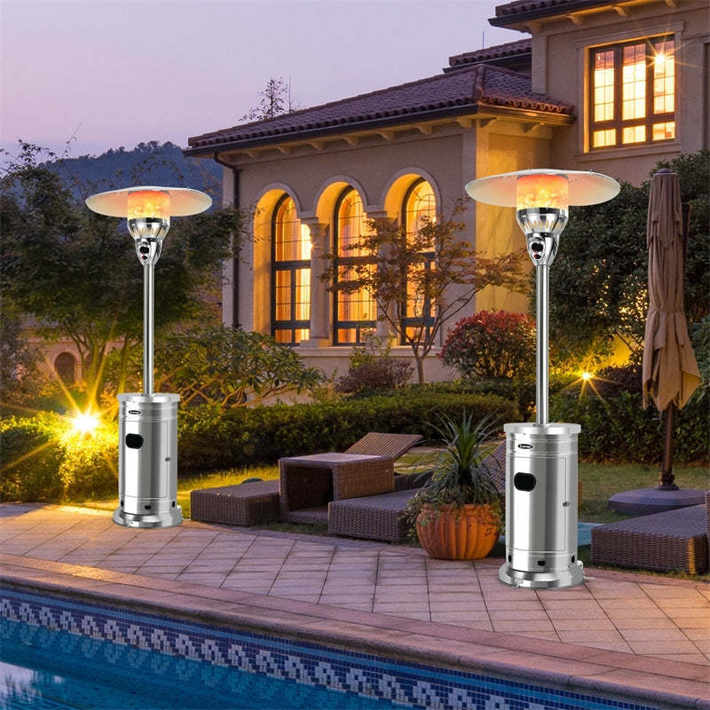 48,000 BTU Propane Patio Heater, Stainless Steel Outdoor Heater with Tip-Over & Flameout Protection, Easy Ignition Standing Heater on Wheels