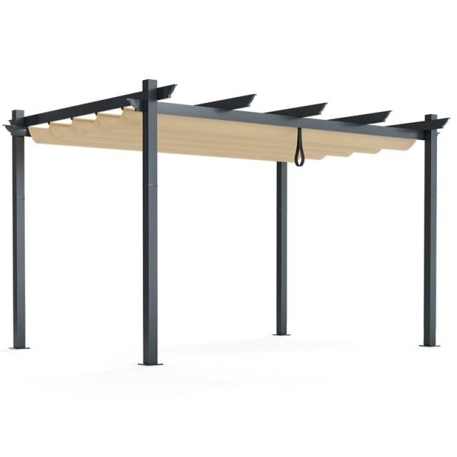 10x13ft Outdoor Retractable Pergola Heavy-Duty Aluminum Large Patio Shelter Pavilion with Sun Shade Canopy