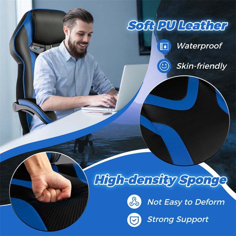 E-Sports Gaming Chair Ergonomic Racing Style Office Computer Chair Height Adjustable Reclining Video Game Chair with Lumbar Support & Retractable Footrest