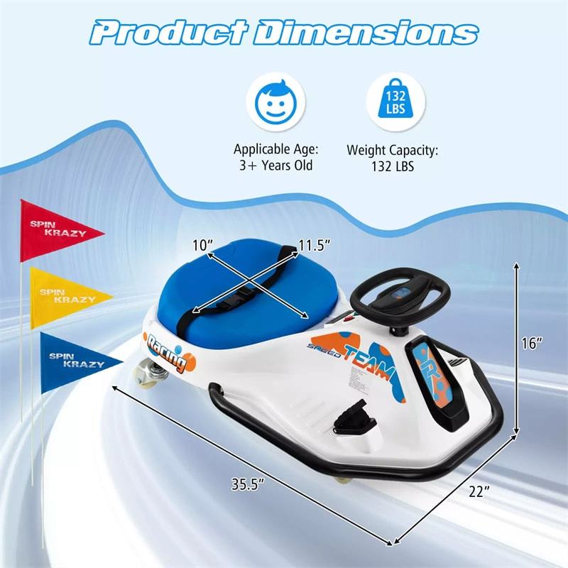 24V Electric Drifting Go Kart Kids Ride On Drift Car with 360° Spin, Wireless Connection, Radio, 3 Flags, Racing Karts for Toddlers Aged 3+