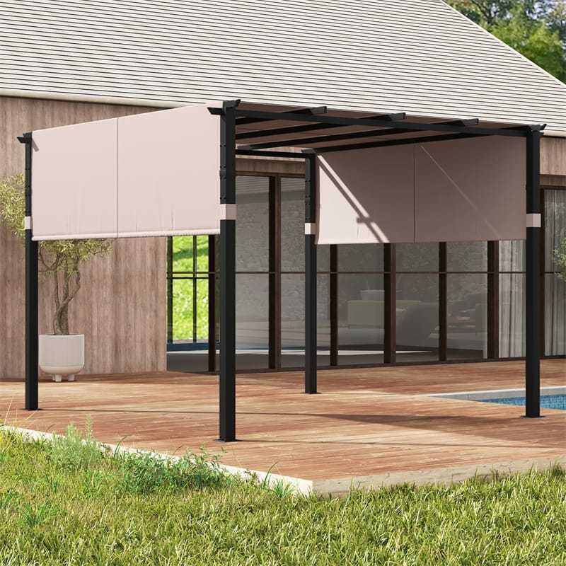 10' x 10' Flat Top Pergola with 2PCS Retractable Sun Shade Canopy, Metal Outdoor Pergola Extra Large Patio Shelter Pavilion for Garden Backyard