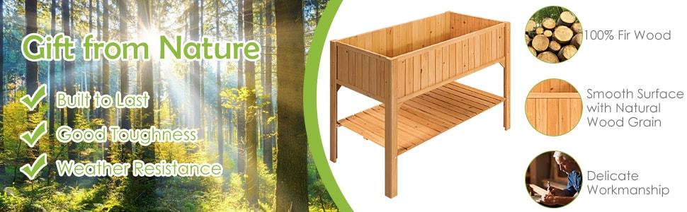 Raised Garden Bed Outdoor Fir Wood Elevated Planter Box Standing Herb Garden Planter with Storage Shelf