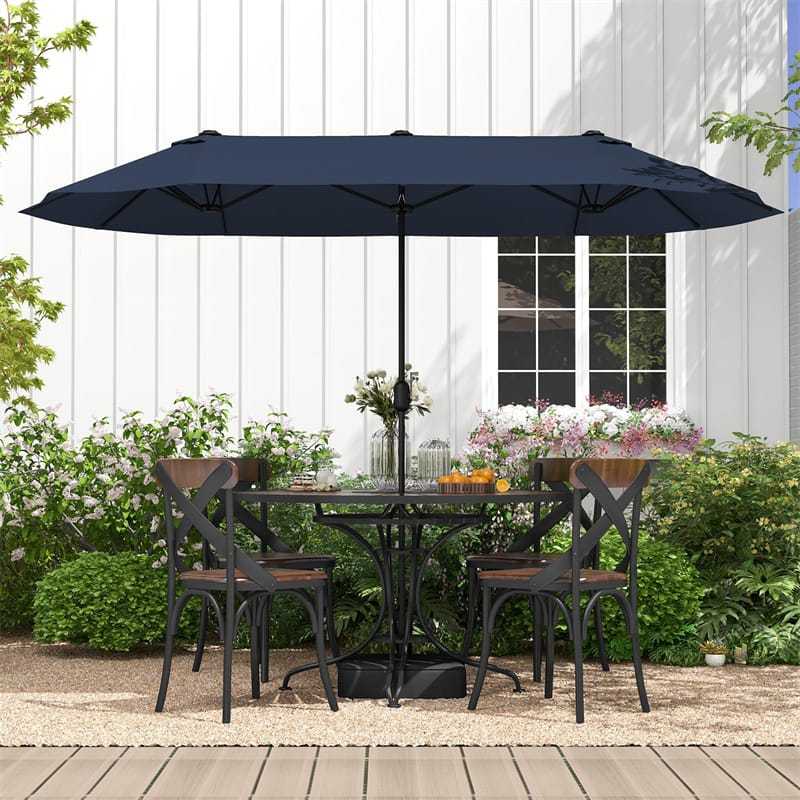 13FT Double-Sided Patio Umbrella, Extra Large Twin Market Umbrella with Base, Crank Handle, Safety Lock, Vented for Poolside, Deck, Backyard