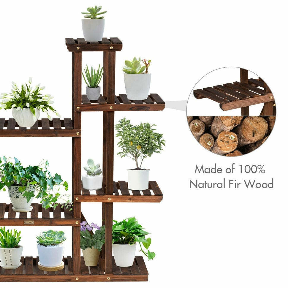 6 Tier Outdoor Wooden Plant Stand Flower Pot Holder Display Shelf
