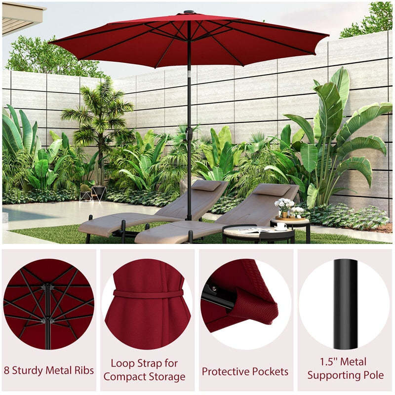 10FT Lighted Patio Umbrella Outdoor Table Market Umbrella with 112 Solar Lights Crank Lifting Handle Tilt System