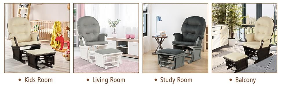 Wood Baby Glider and Ottoman Cushion Set Baby Nursery Rocking Chair with Padded Armrests & Detachable Cushion