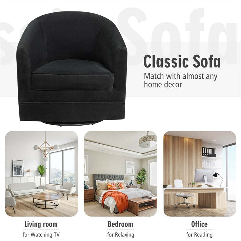Swivel Barrel Chair Single Sofa with Metal Base for Living Room