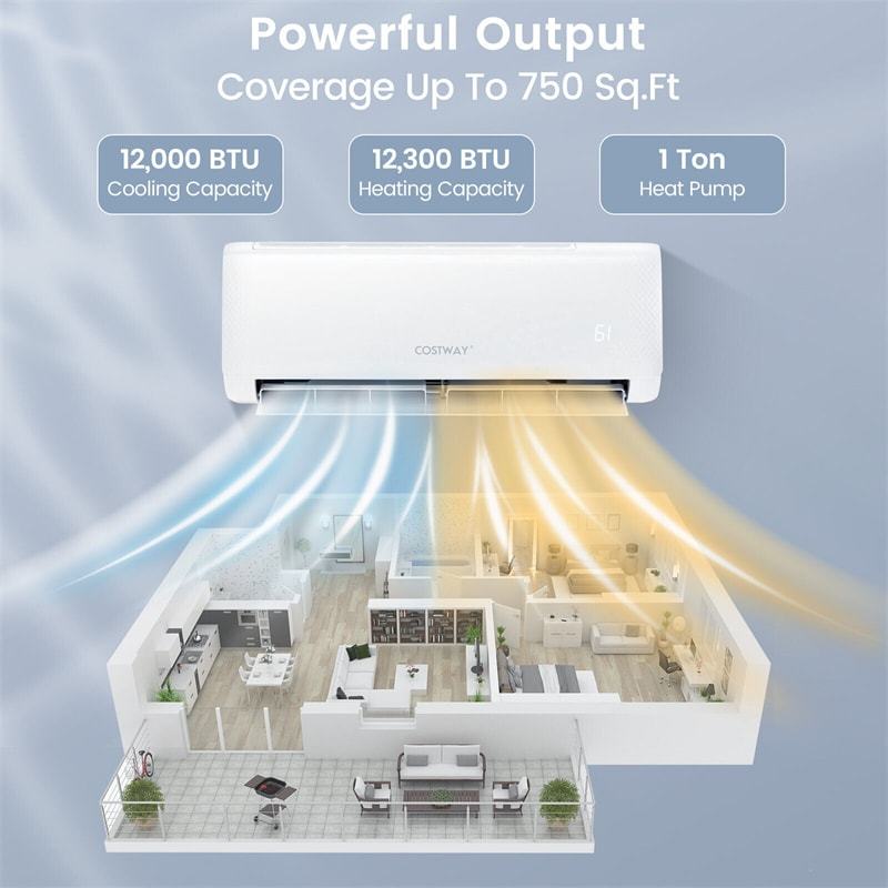 12000 BTU Ductless Mini Split Air Conditioner 21 SEER2 208-230V AC Unit with Heat Pump & Remote Control