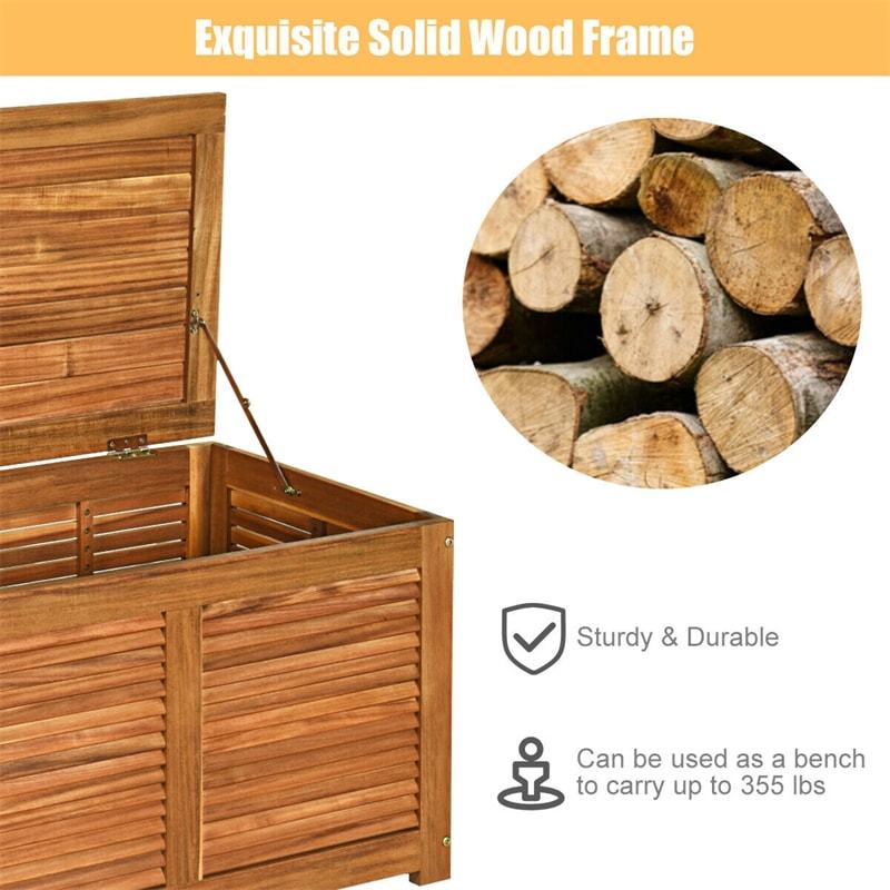 47 Gallon Acacia Wood Deck Box 2-in-1 Outdoor Storage Bench Deck Box Garden Storage Container for Patio Furniture Cushions Tools Organization Toys