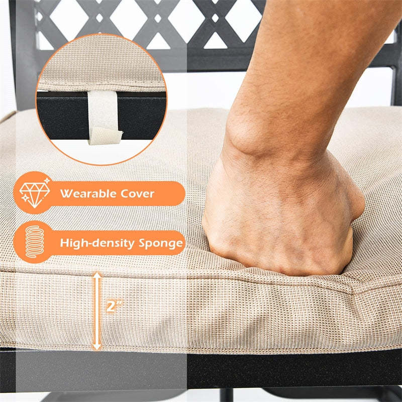 2 PCS 360° Swivel Patio Dining Chairs Metal Lattice Rocker Chairs with Cushions & Curved Armrests