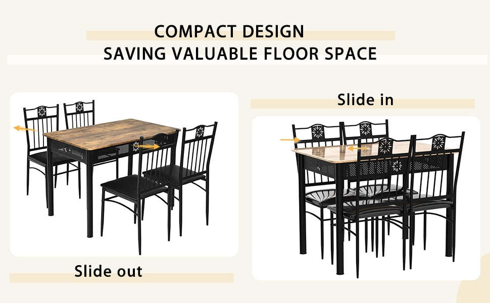 5 Piece Vintage Kitchen Dining Table Set with 4 Padded Dining Chairs