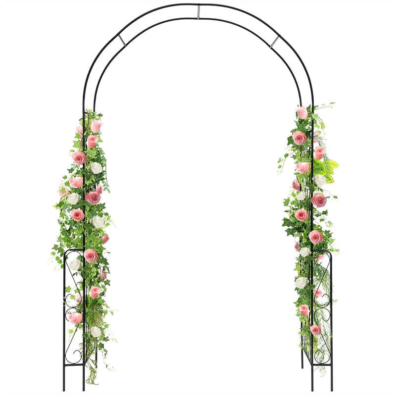 7.9FT Metal Garden Arch Trellis, Wedding Backdrop Stand with Fence for Climbing Plants, Garden Arch Pergola Arbor for Outdoor Lawn Decor