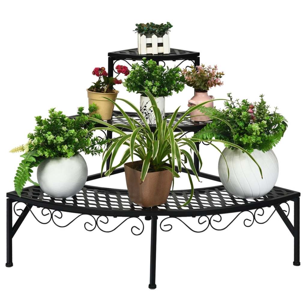 3 Tier Outdoor Metal Corner Plant Stand Step Ladders Display Rack