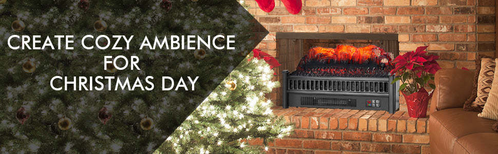 23” Electric Fireplace Log Heater 1400W Fireplace Insert with Remote Control & Realistic Ember Bed