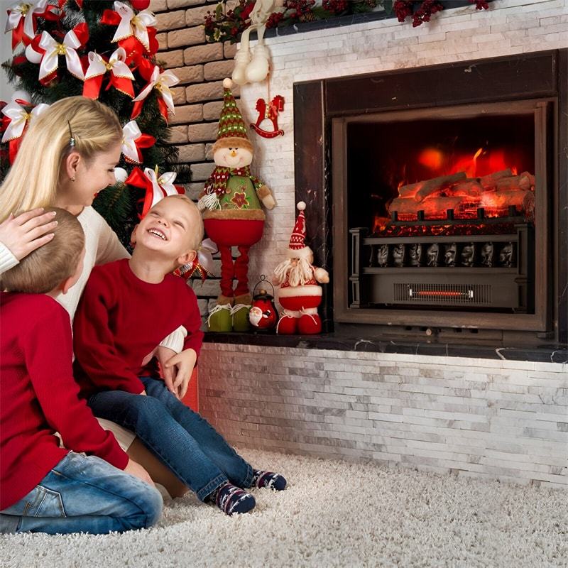 20” Electric Fireplace Log Set Infrared Quartz Fireplace Insert 1500W with Birchwood Ember Bed & Thermostat