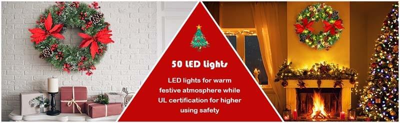 Pre-lit Snow Flocked Christmas Wreath with 50 LED Lights