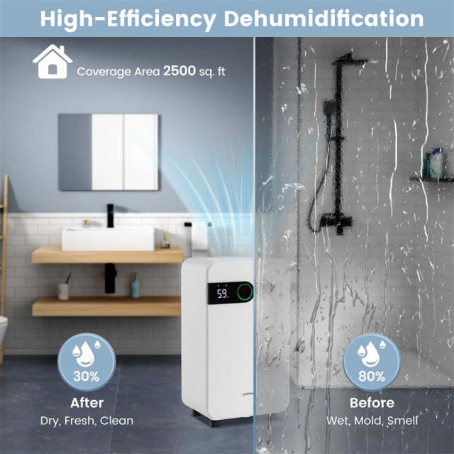 32-Pint 2500 Sq.Ft Quiet Dehumidifier for Basement & Home with Drain Hose, Sleep Mode, Child Lock, 3-Color LED Indicator & Wheels