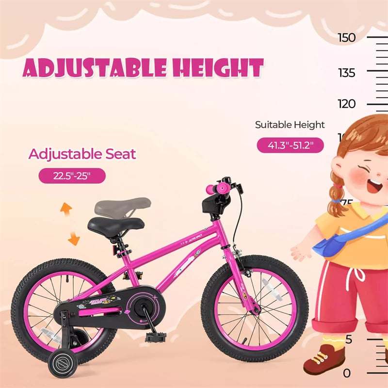 16-Inch Kids Bike, Sports Bicycle for 4-7 Years Old with Height Adjustable Seat, Fully Enclosed Chain Guard & Removable Training Wheels